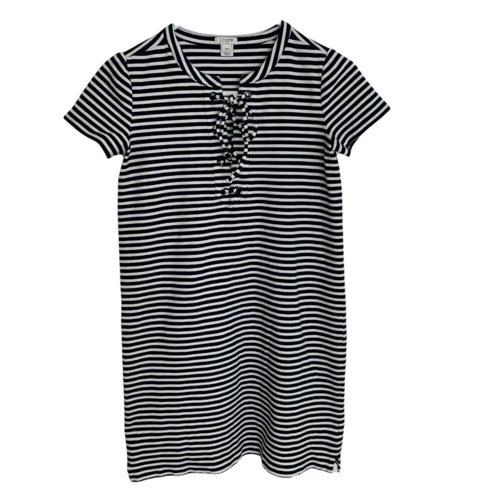 J. Crew Size XXS Stripe Lace Up Shift Knit Dress Blue White - Picture 4 of 7